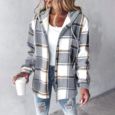 Annika | Casual dames winterjack met capuchon en ruitdessin