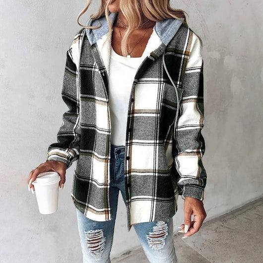 Annika | Casual dames winterjack met capuchon en ruitdessin