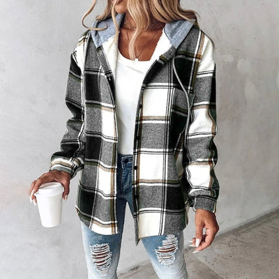 Annika | Casual dames winterjack met capuchon en ruitdessin