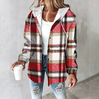 Annika | Casual dames winterjack met capuchon en ruitdessin