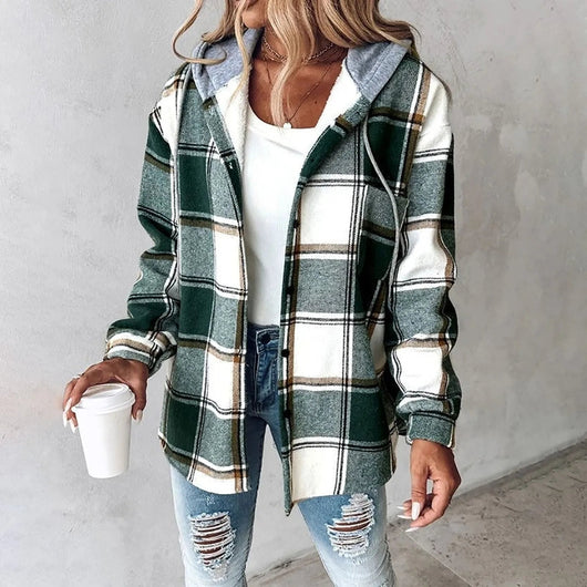 Annika | Casual dames winterjack met capuchon en ruitdessin