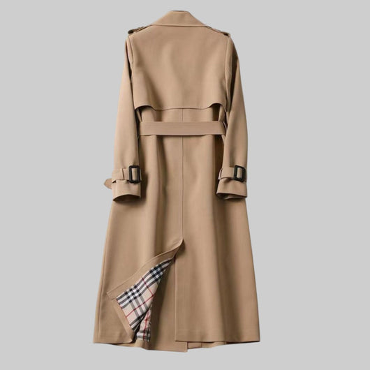 Helga | Lange dames trenchcoat met dubbele knoopsluiting en ceintuur
