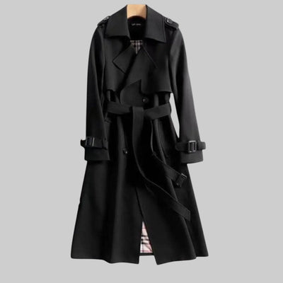 Helga | Lange dames trenchcoat met dubbele knoopsluiting en ceintuur
