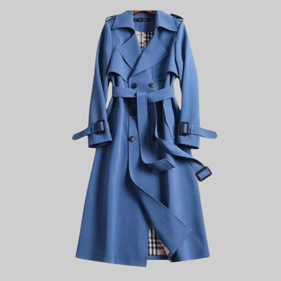 Helga | Lange dames trenchcoat met dubbele knoopsluiting en ceintuur