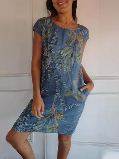 Angela | Casual dames zomerjurk met bladerprint