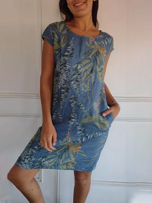 Angela | Casual dames zomerjurk met bladerprint