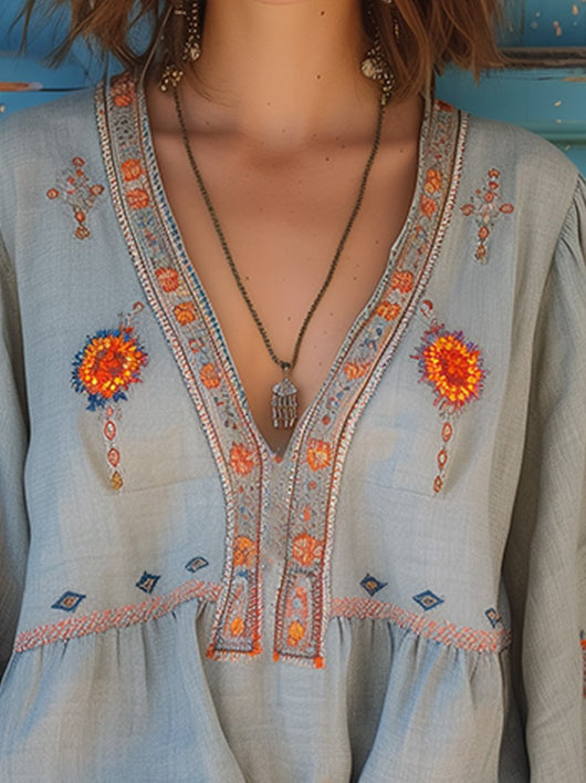 Magdalena | Bohemian dames zomerblouse met borduurwerk
