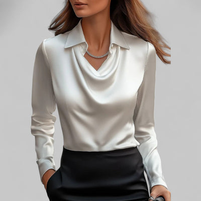 Theresa | Elegante dames satijnblouse met watervalhals