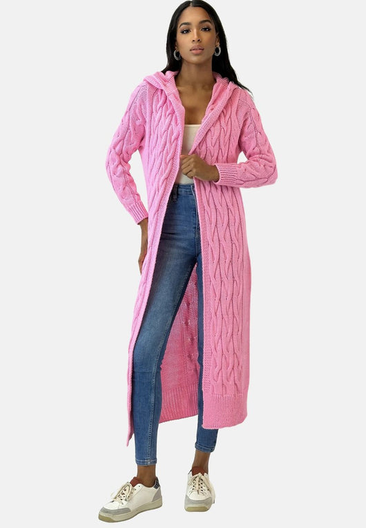 Charlotte | Lang dames grofgebreid oversized vest met capuchon