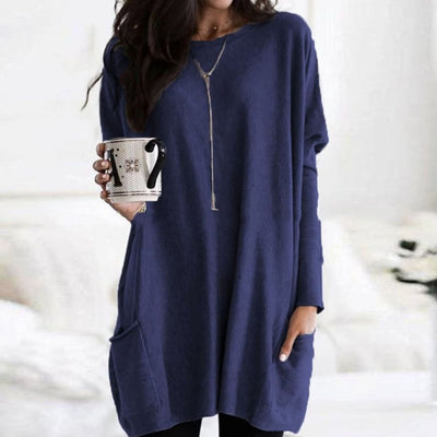 Leonie | Lange oversized dames trui met ronde hals en zakken