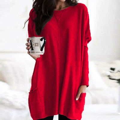 Leonie | Lange oversized dames trui met ronde hals en zakken
