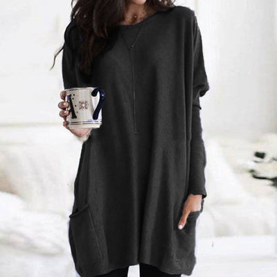 Leonie | Lange oversized dames trui met ronde hals en zakken
