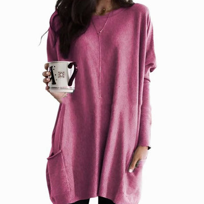 Leonie | Lange oversized dames trui met ronde hals en zakken