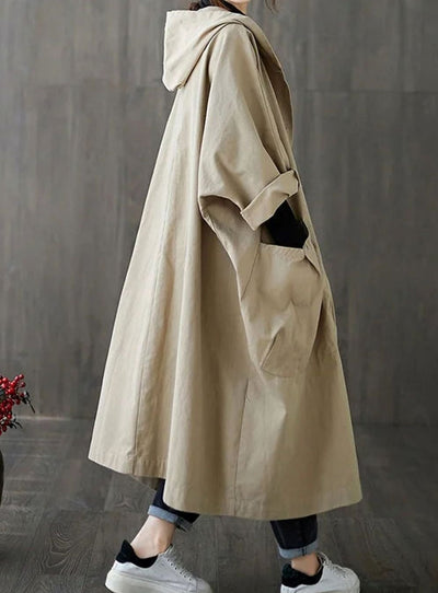 Clara | Lange waterafstotende oversized dames trenchcoat met capuchon