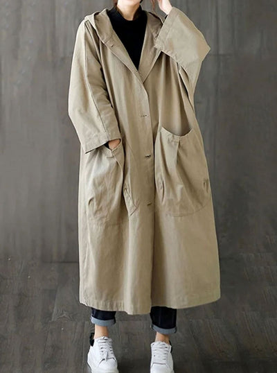 Clara | Lange waterafstotende oversized dames trenchcoat met capuchon
