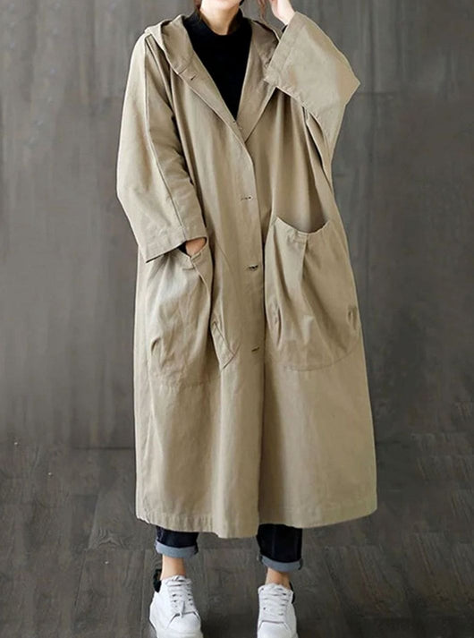 Clara | Lange waterafstotende oversized dames trenchcoat met capuchon