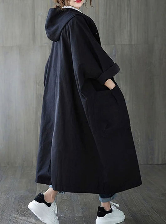 Clara | Lange waterafstotende oversized dames trenchcoat met capuchon