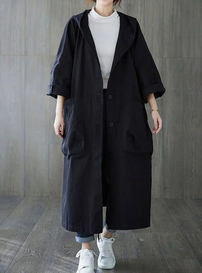 Clara | Lange waterafstotende oversized dames trenchcoat met capuchon