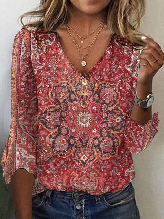 Elfriede | Damesblouse met bohemian print in oosterse stijl