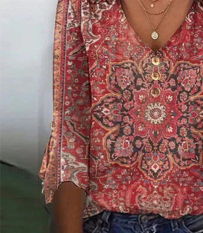 Elfriede | Damesblouse met bohemian print in oosterse stijl
