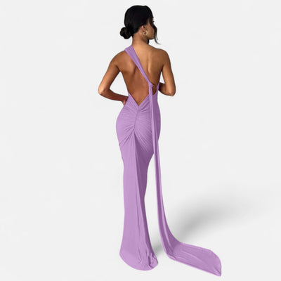 Lara | Dames maxijurk met one-shoulder halterhals