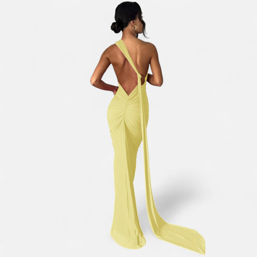 Lara | Dames maxijurk met one-shoulder halterhals