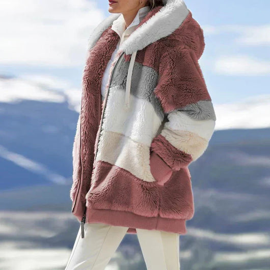 Franziska | Dames winterjas met colorblock-dessin en capuchon