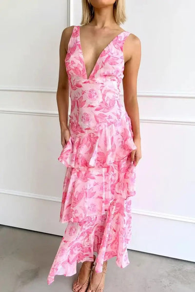 Emilia | Elegante gelaagde dames maxijurk met bloemenprint