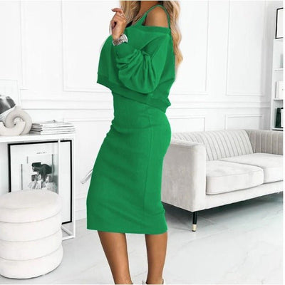 Barbara | Casual dames set met gebreide trui en midijurk