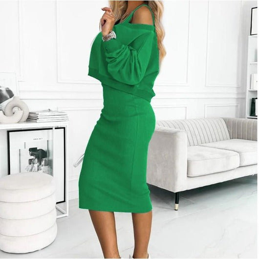 Barbara | Casual dames set met gebreide trui en midijurk