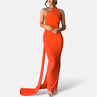 Lara | Dames maxijurk met one-shoulder halterhals