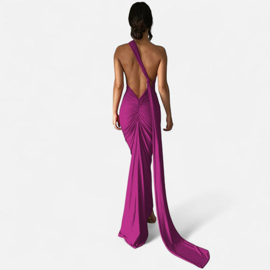 Lara | Dames maxijurk met one-shoulder halterhals