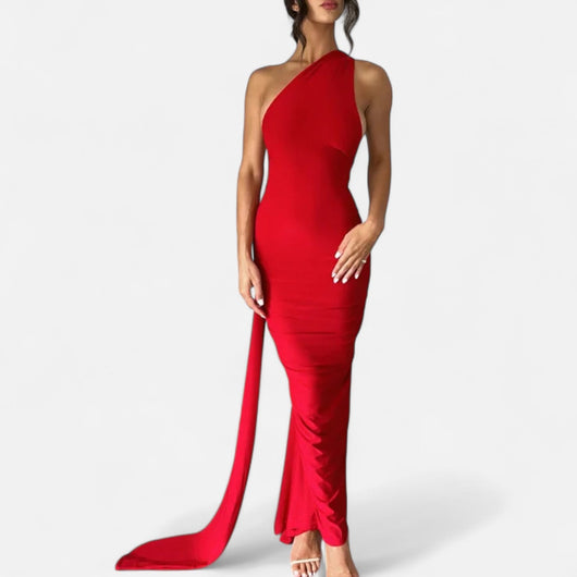 Lara | Dames maxijurk met one-shoulder halterhals