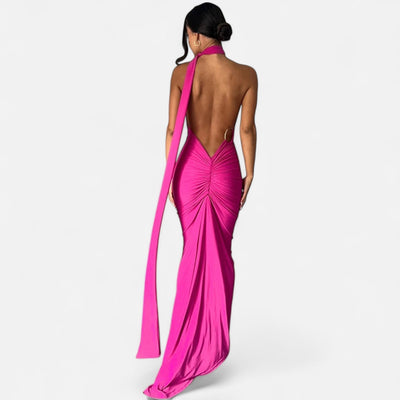 Lara | Dames maxijurk met one-shoulder halterhals