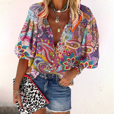 Isla boho blouse met trompetmouwen
