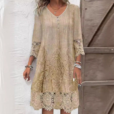 Greta | Dames rechte jurk met vintage kantbies