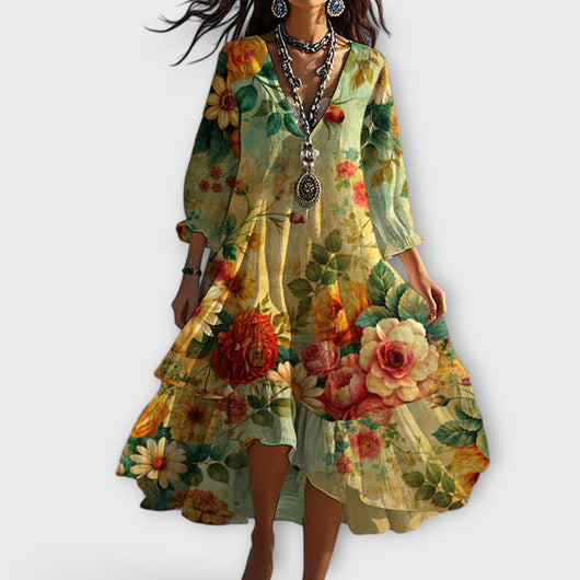 Eva | Dames vintage boho zomerjurk met V-hals