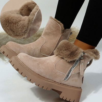 Emilia | Gevoerde dames winterlaarsjes in suèdelook met rits