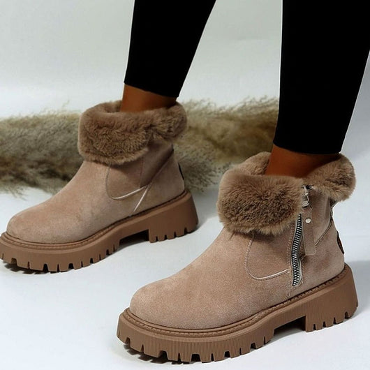 Emilia | Gevoerde dames winterlaarsjes in suèdelook met rits