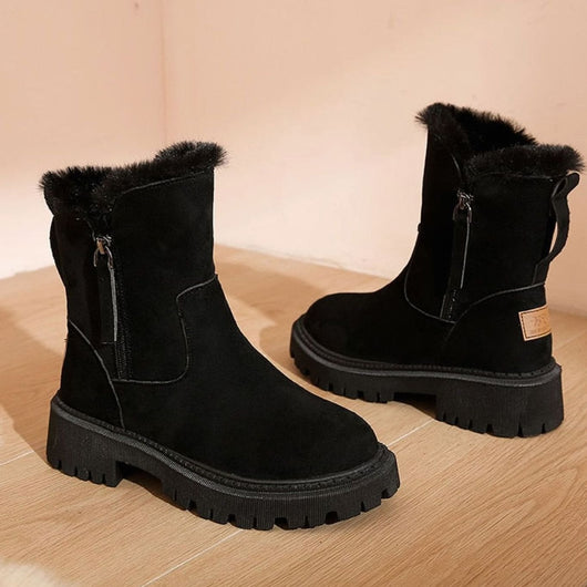 Marlene | Gevoerde dames winterlaarsjes met imitatiebont en blokhak
