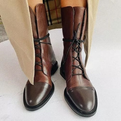 Charlotte | Dames enkellaarsjes van imitatieleer met veters in vintage look