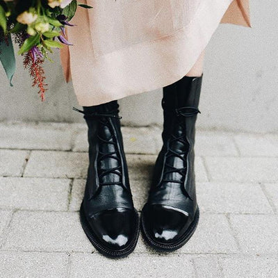 Charlotte | Dames enkellaarsjes van imitatieleer met veters in vintage look