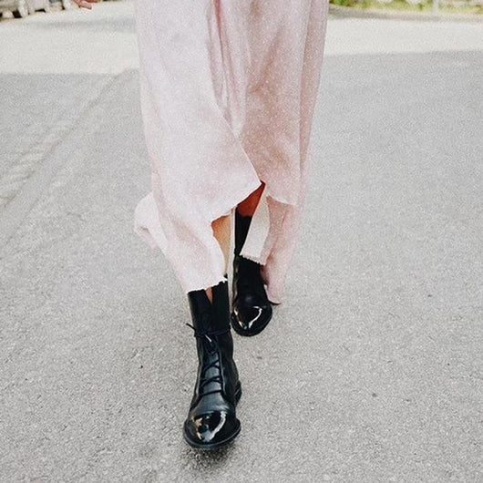 Charlotte | Dames enkellaarsjes van imitatieleer met veters in vintage look