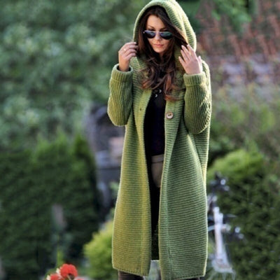 Amelie | Lang grofgebreid damesvest met capuchon
