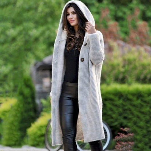 Amelie | Lang grofgebreid damesvest met capuchon
