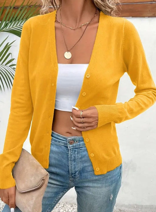 Marlene | Dames vest met v-hals, knoopsluiting en lange mouwen