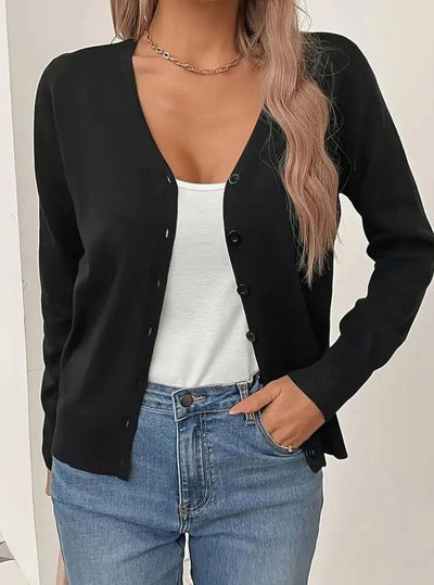 Marlene | Dames vest met v-hals, knoopsluiting en lange mouwen