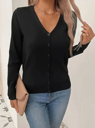 Marlene | Dames vest met v-hals, knoopsluiting en lange mouwen
