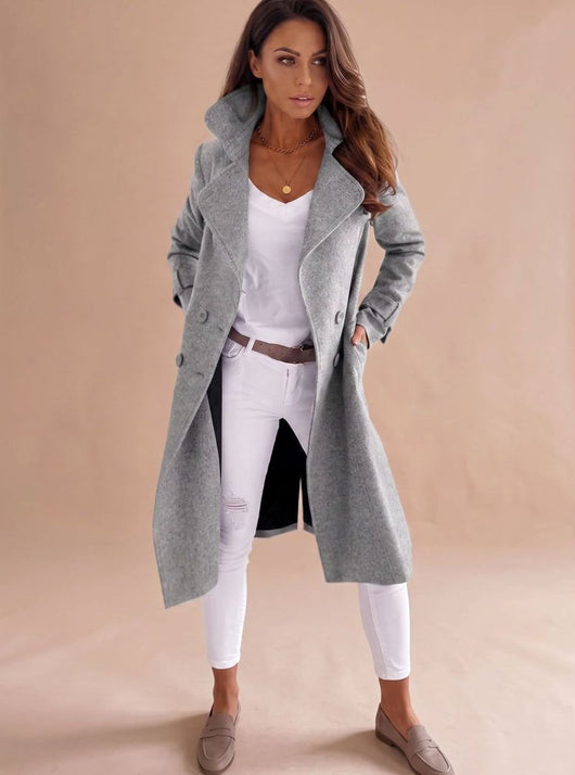 Emilia | Getailleerde elegante dubbelrijse dames wollen wintermantel