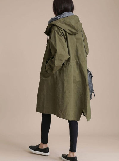 Annika | Lange dames trenchcoat met capuchon in Koreaanse stijl, grote maten
